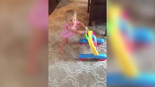 Baby Girl Falls Down While Learning To Walk