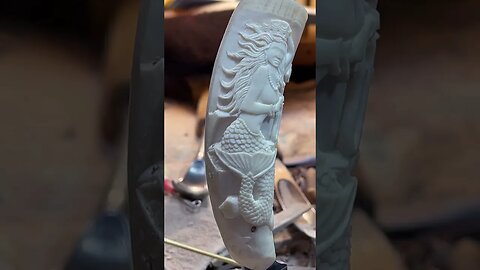 Mermaid Knife Handle Carved in Whale's Tooth (Almost Done) #shorts