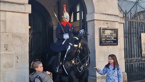 Kid got a fright 😱 when horse makes it move #horseguardsparade