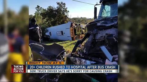 At least 22 taken to hospital in school bus crash involving tractor-trailer in Highlands County