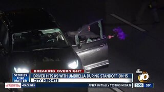 Driver hits K-9 with umbrella during standoff on San Diego freeway