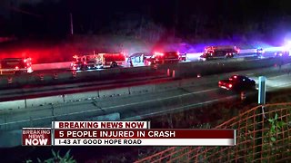 Five hospitalized in two-car crash on I-43