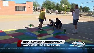 College students volunteer to help with elementary school beautification project