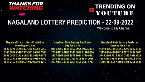 Nagaland Lottery Prediction - 22-09-2022 | Lottery Winning Formula | Nagaland Lottery Prediction