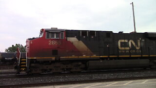 CN 2855 & CN 3877 100 Anniversary Engine Manifest Train Eastbound In Ontario