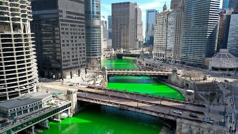 Chicago River Turned Green Ahead Of St. Patrick's Day