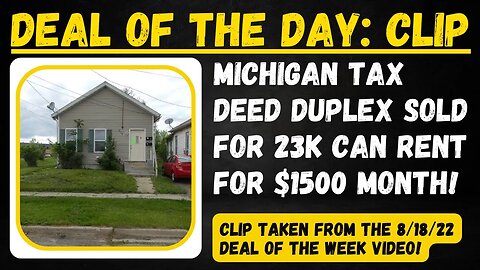 Tax Deed Duplex Sells for $23,000! Can Rent for $1500+ Month... Tax Sale Property!