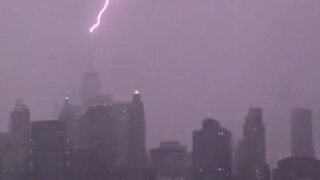 Lightning strikes the top of the One World Trade Center