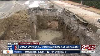 Crews work on water line break at 66th and Yale