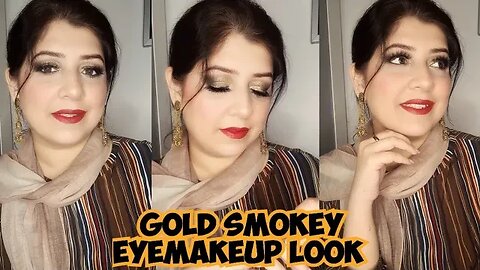 Golden smokey eye makeup tutorial | Soft Gold Eyes and Red Lips | Mehsim Creations
