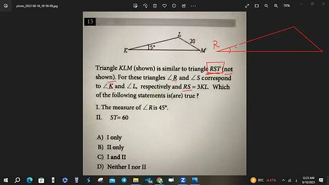 #SAT #EST #ACT, Triangles Similarity #13 Section #3