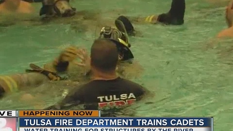 Tulsa Fire Department training cadets for water training