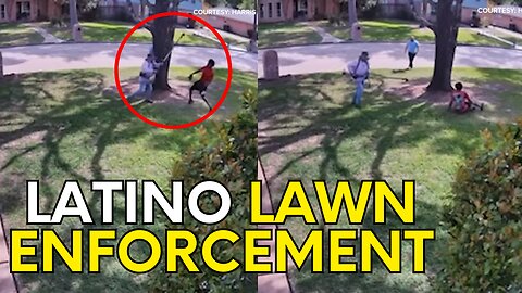 67 yr old Latino lawn care worker uses weed eater to fend off black thief's ''lawn enforcement''