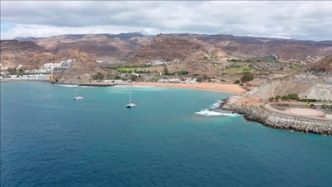 flying over beautiful sea and landscape at gran canaria