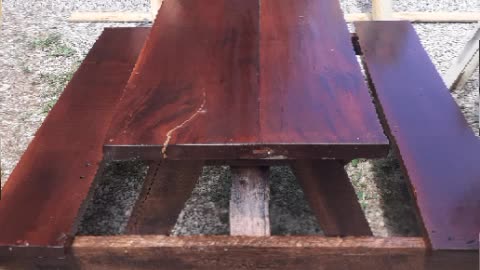 Recycled redwood into table