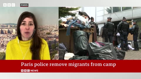 Paris police evict hundreds of migrants fromcamp ahead of Olympics | BBC News