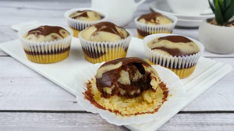 Super Moist Marble Cupcakes | Vanilla Chocolate Cupcakes | No Egg No Milk No Butter Cake