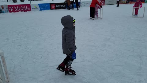 Young boy runs in ice skates to save his sister