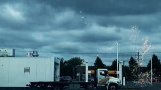 Lightning strike near the gas station