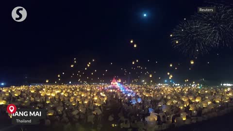 Floating lanterns released in the sky to celebrate 'Festival of Lights' in Thailand
