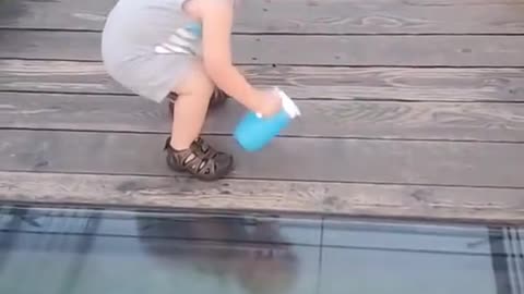 Toddler Attempts to Cross onto Glass Bridge _ ViralHog