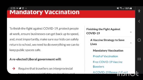 Liberal Party Of Canada Re-Election Platform - Mandatory Vaccination