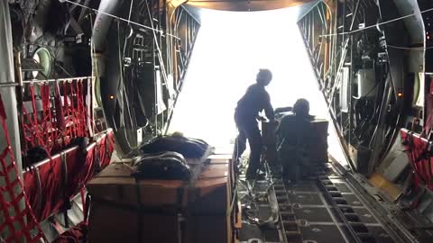 C-130 Parachute Pallet Drop (Slow-Mo)