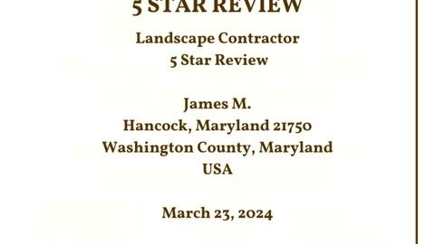 Landscape Company Hancock Maryland 5 Star Review Video