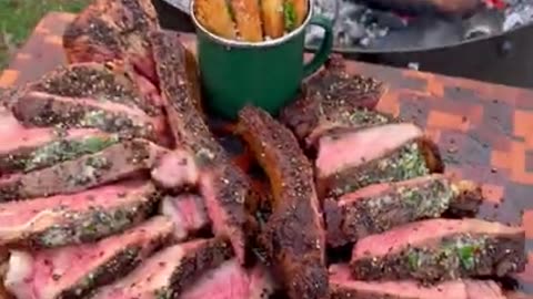 Peppercorn Crusted Steaks with Duck Fat Fries Recipe (Full) | Over The Fire Cooking by Derek Wolf