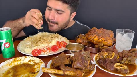 ASMR EATING SPICY WHOLE CHICKEN CURRY+SPICY MUTTON CURRY+WHITE RICE+GREEN CHILLI || MUKBANG-18