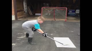 Hockey kid misses goal and shatters window