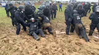 Police at a protest in Germany stuck in the mud let the memes begin