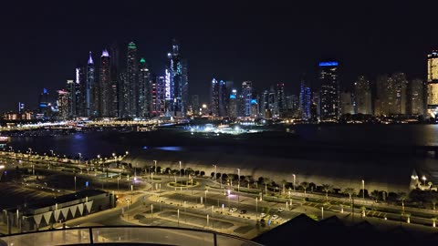 View of Dubai Marina Skyline at night from Costa Toscana ship