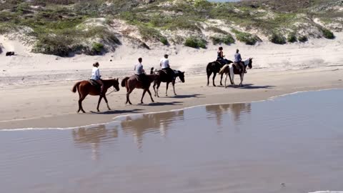 Horseback Riding Along Waves on Beach