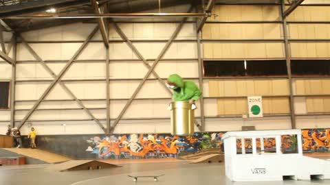 Oscar The Grouch Trashcan Skateboarding Part 1