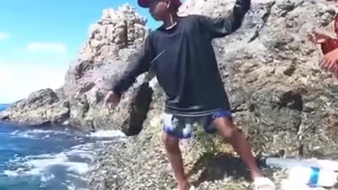 little boy catch a giant fish😱