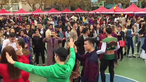 Russian and Turkmenistan's girls dance at East China University of Science and Technology Shanghai