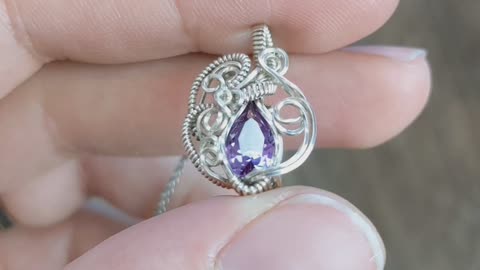Lab Grown Alexandrite and Silver Wire Wrap Necklace