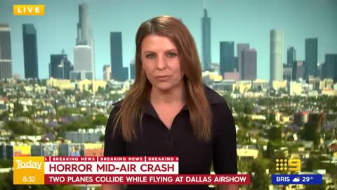 Two aircrafts collide in tragic mid-air crash during US air show _ 9 News Australia