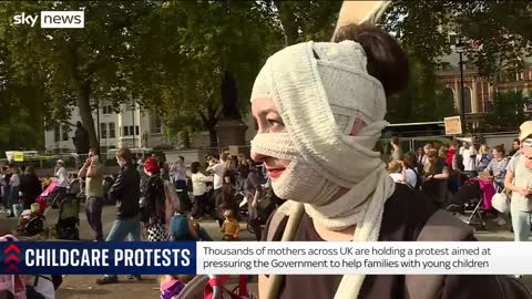 Protests calling for affordable childcare around the UK
