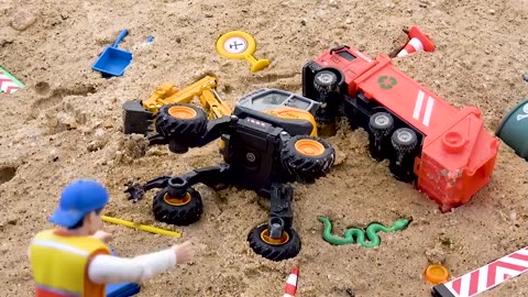 Bibo Play with Toy Fire truck Excavator Dump truck Construction vehicle collection