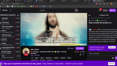 New AI "Ask Jesus" Bot Running 24/7 Now On Twitch