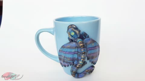 Cup with a fantastic decor Dragon Labradorite. Blue fairy dragon gift mug by AnneAlArt