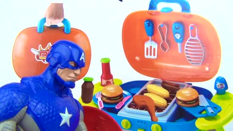 Grilling with Superheroes Using Barbecue BBQ Playset-3