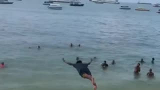 Guy's Leap into Water Falls Short