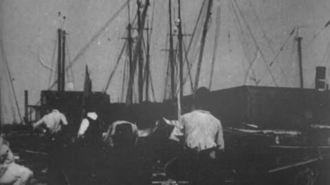 Launching A Stranded Schooner From The Docks At Galveston (1900 Original Black & White Film)