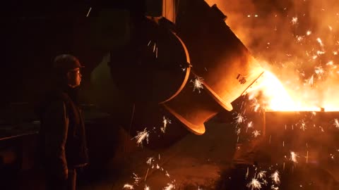 Foundry: Pouring of an Iron Casting