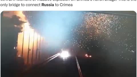 Moment of massive explosion on Crimea's Kerch bridge. This is the only bridge to connect Russia to Crimea said to be a truck bomb. a truck bomb that comes from the water? water clearly splashes on this camera from the right