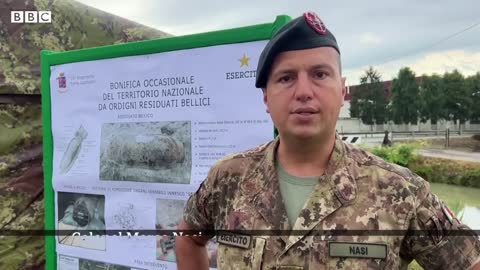 Unexploded WWII bomb revealed in drought-hit Italian river - BBC News