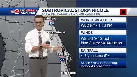 Tracking Subtropical Storm Nicole Tuesday 4 a.m.